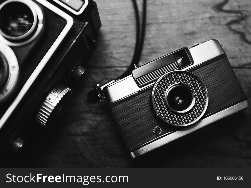 Grayscale Photography of Cameras
