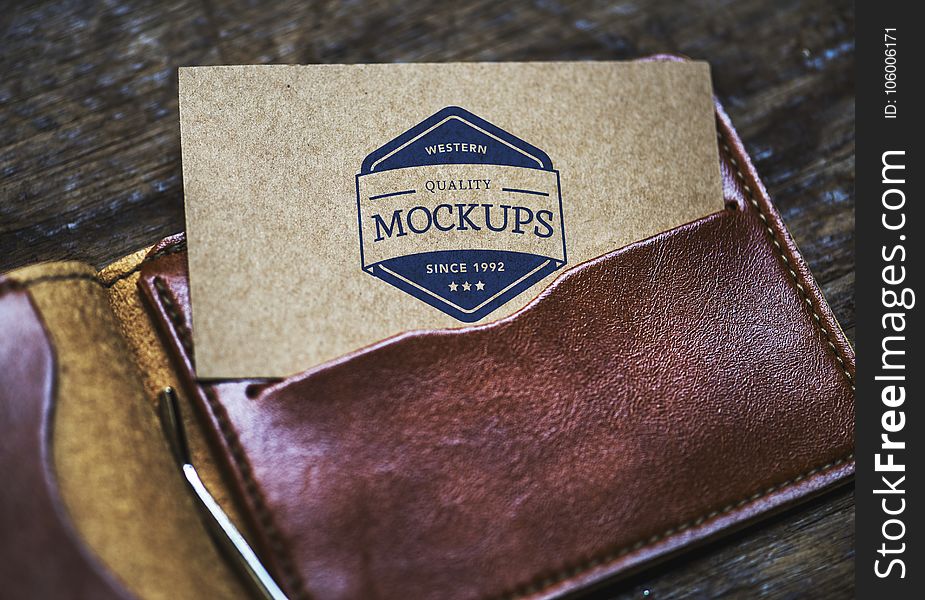 Card On Brown Leather Bifold Wallet