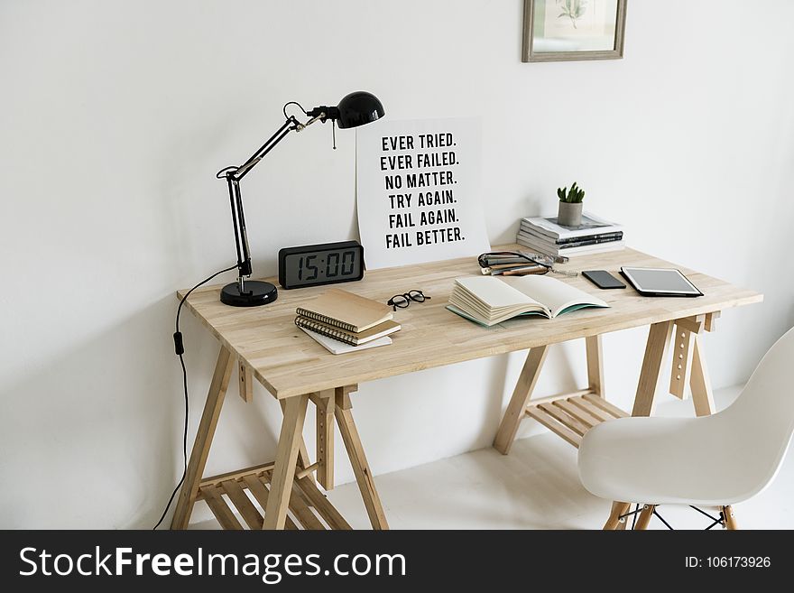 Wooden Desk With Books On Top