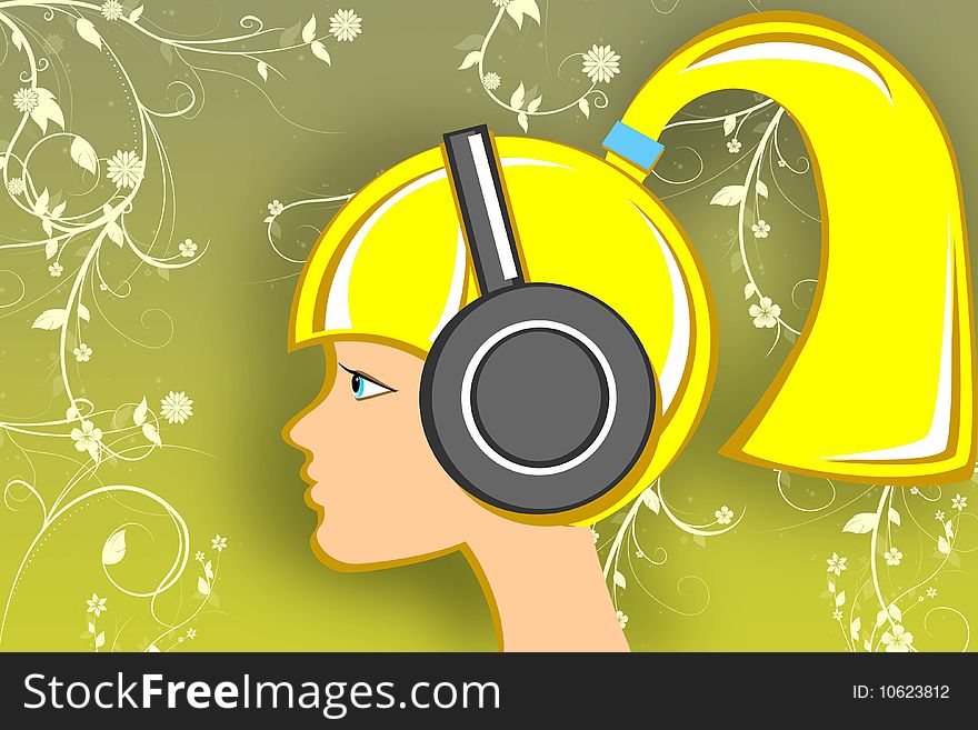 Blonde girl with head-phones illustration