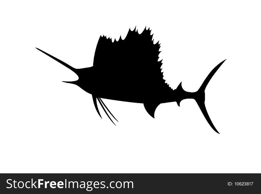 Black silhouette of spearfish on white. Black silhouette of spearfish on white