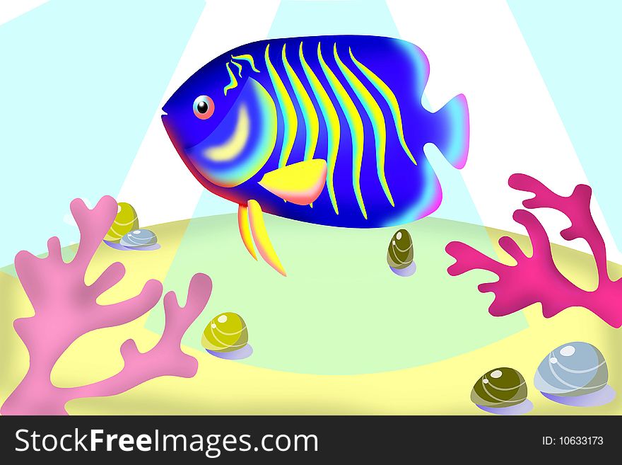 Coral Reef With A Tropical Fish