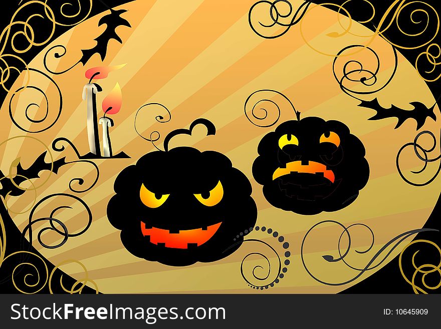 Halloween pumpkins and candles stylish illustratio