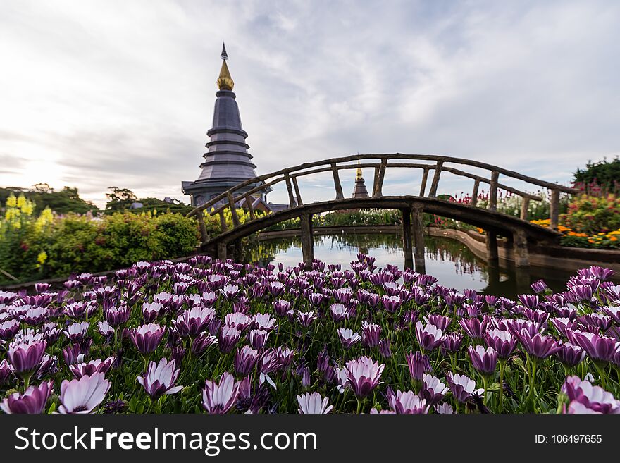 Phramahathat Napamathanidol and Phramahathat Napaphol Bhumisiri Pagoda at Doi Inthanon National Park, Chiangmai, Thailand.