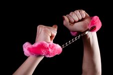Female Hands In Handcuffs Isolated On Black Royalty Free Stock Photo