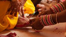 Bride Feet Coloring Ceremony, A Hindu Wedding Ritual, Royalty Free Stock Photography