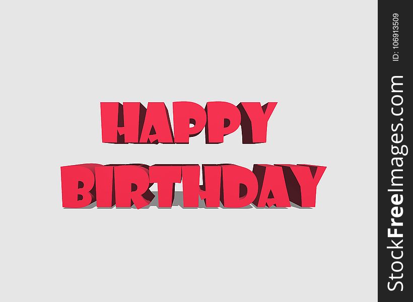 This is image is magenta color 3D Happy Birthday greeting illustration In white Background. This is image is magenta color 3D Happy Birthday greeting illustration In white Background