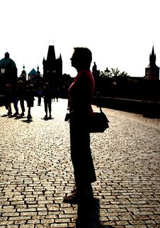 Silhouette On Charles Bridge In Prague Royalty Free Stock Photography Silhouette On Charles Bridge In Prague Royalty Free Stock Photography