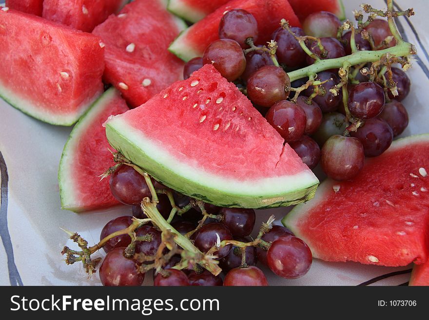 Watermelon and Red Grapes on a Platter