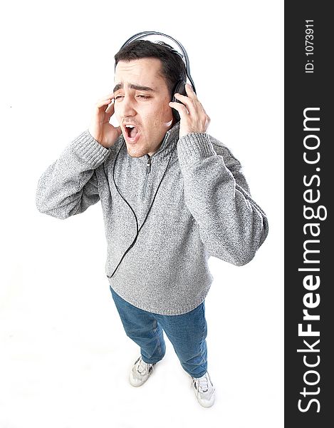 Man listening music with ear phones