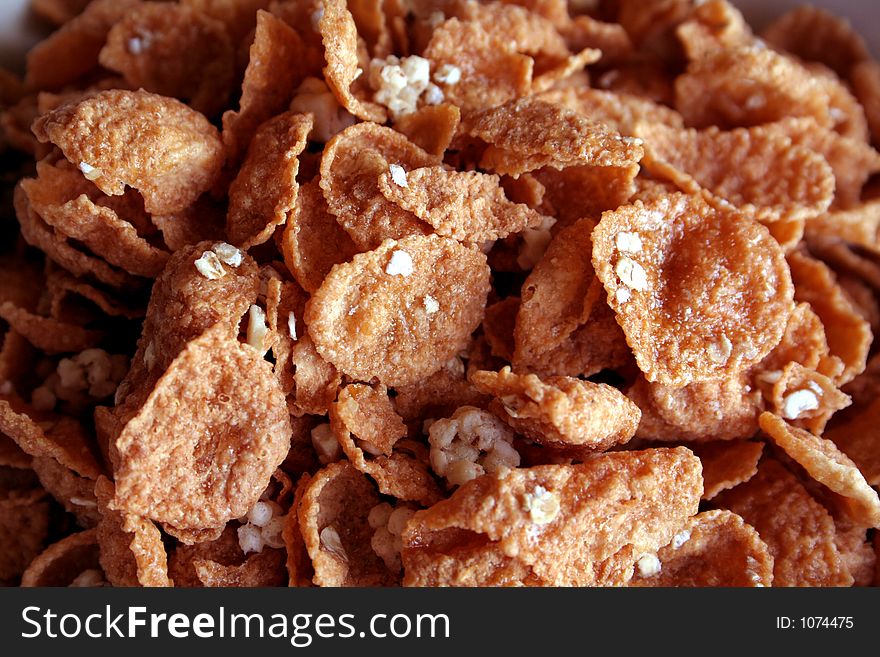 A closeup of nutritious breakfast flakes. A closeup of nutritious breakfast flakes.