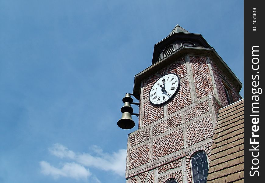 Brick Clock tower with Bells. Brick Clock tower with Bells