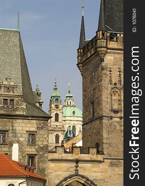 Towers and a churches in Prague old city. Towers and a churches in Prague old city