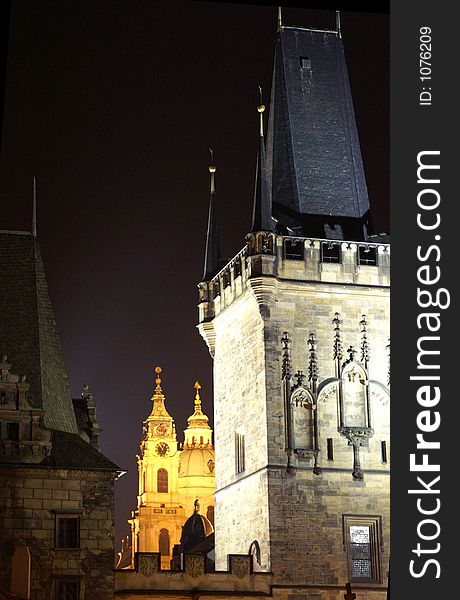 Charles bridge tower   at night