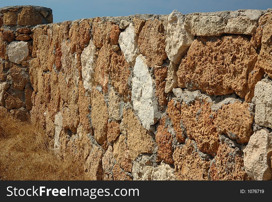 Wall from sandstone bricks