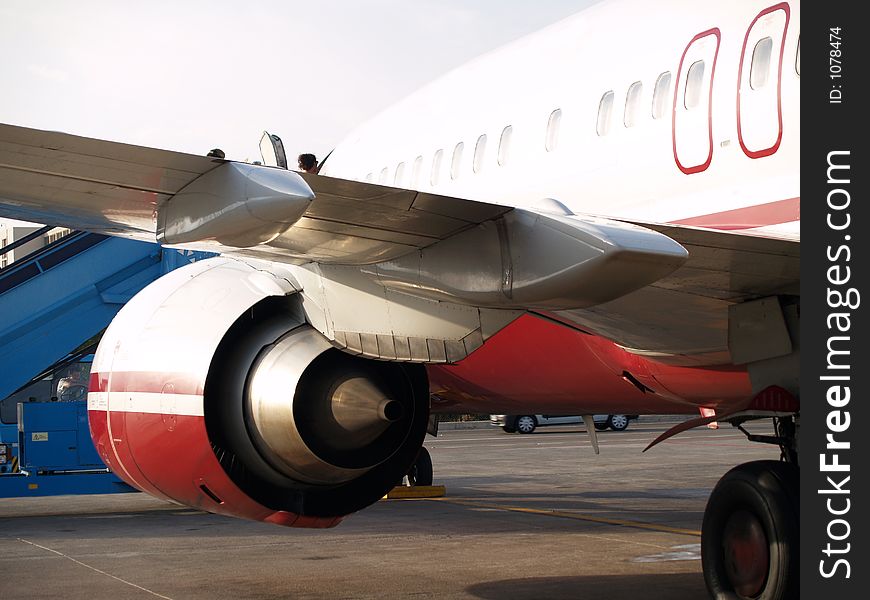 Red and white aircraft turbine
