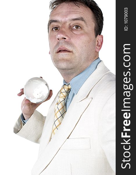 Businessman holding a globe. Businessman holding a globe