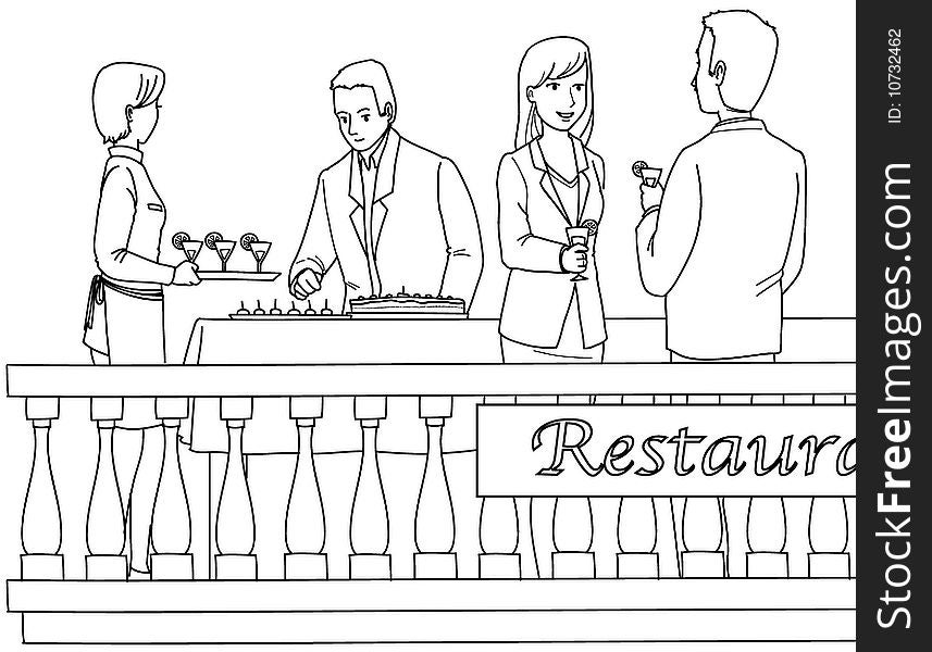 People at a cocktail party. Digital black and white illustration. People at a cocktail party. Digital black and white illustration.