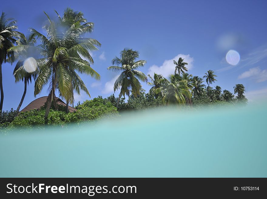 Tropical island with clear lagoon filled with water. Tropical island with clear lagoon filled with water