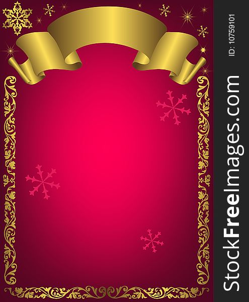 Abstract christmas background with golden bow and snowflake