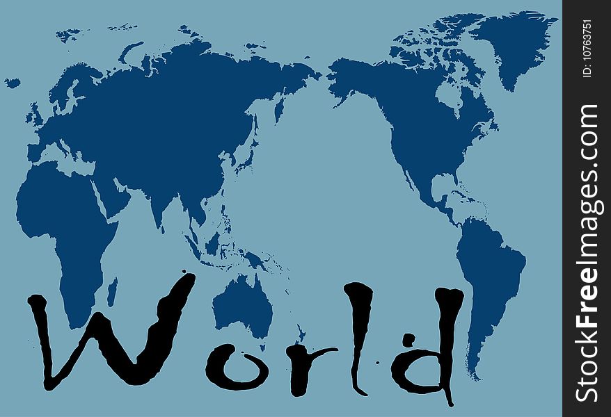 Blue world map, complete world map on blue background color