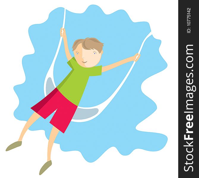 Boy Swinging. Color vector illustration. Cartoon.