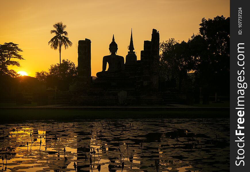 Sukhothai Historical Park World heritage Thailand Silhouette Sunset scene