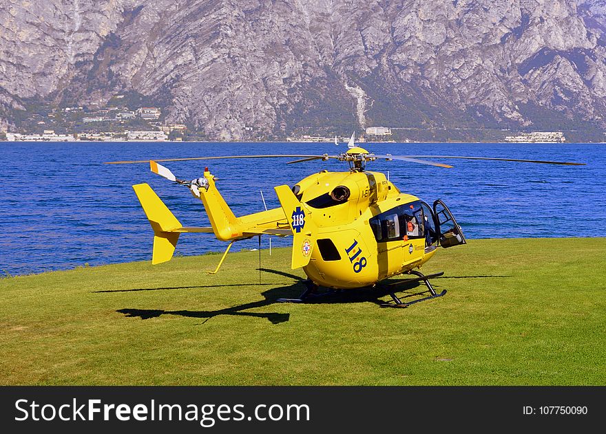 Helicopter, Helicopter Rotor, Rotorcraft, Yellow