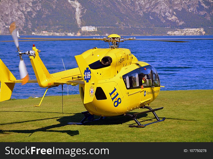Helicopter, Helicopter Rotor, Yellow, Rotorcraft