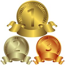 Gold, Silver And Bronze Medals (vector) Royalty Free Stock Photography Gold, Silver And Bronze Medals (vector) Royalty Free Stock Photography