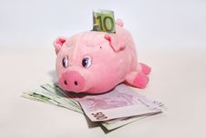 Piggybank And Euro Notes Stock Photos