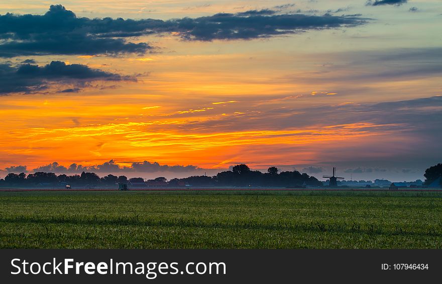 Sky, Field, Afterglow, Dawn