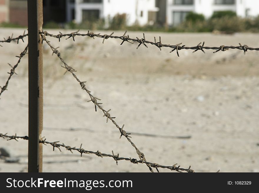 Barbed wire in desert