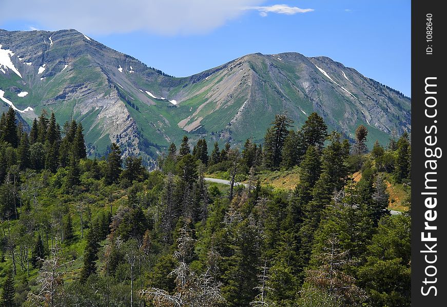 Snow in the mountains of Utah during summer. Snow in the mountains of Utah during summer