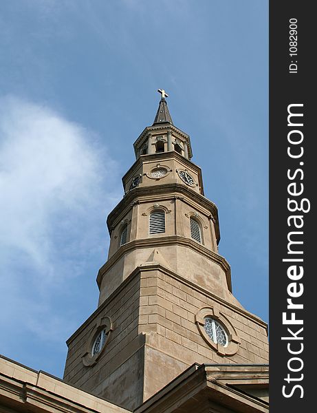 Religion, upward view of church steeple