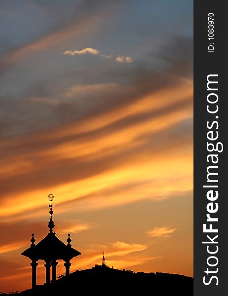 Silhouette of a tower at Barcelona, Spain. Silhouette of a tower at Barcelona, Spain