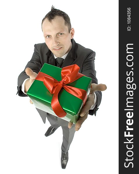 Isolated man with gift