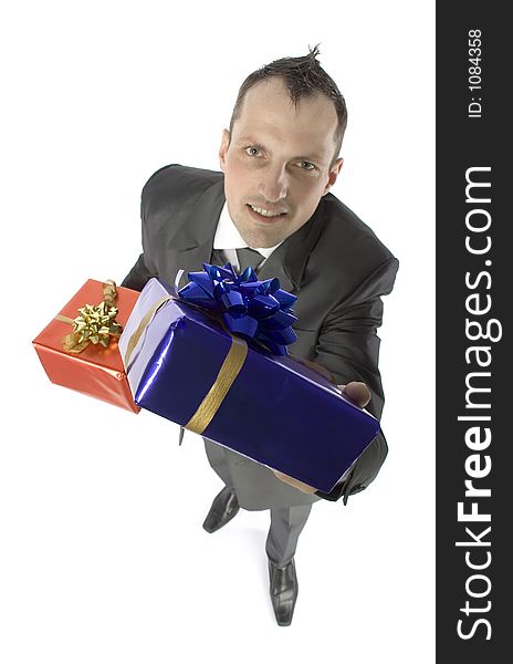 Isolated man with gifts