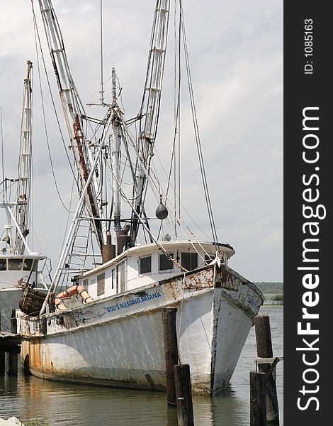 Shrimp boat tied up at the dock