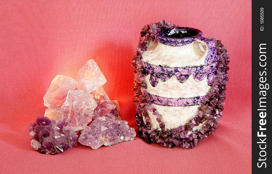 Ceramic vase beads stones candle. Ceramic vase beads stones candle