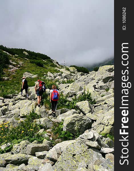 Tourists in Retezat Mountains - Romania. Tourists in Retezat Mountains - Romania