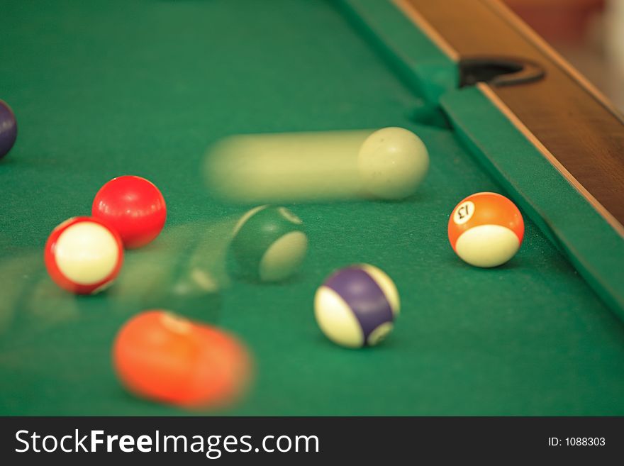 Speedy balls on billiard table - motion blur