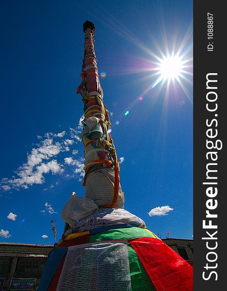 Prayer Pole at Drepung Monastery, Tibet