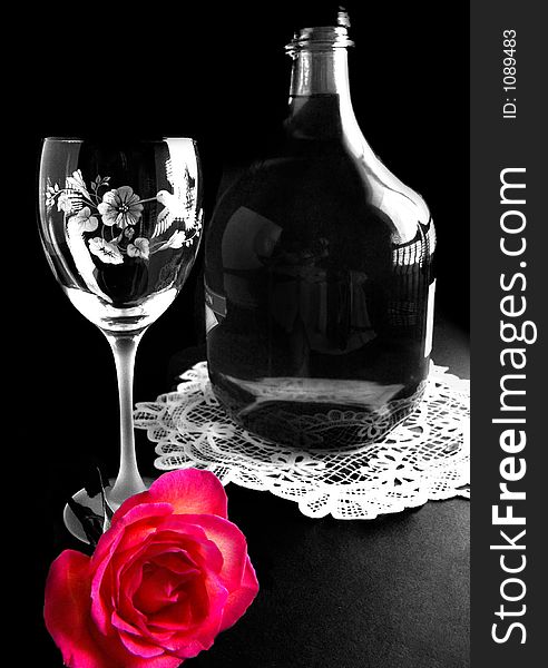 Still Life black and white with red rose. Still Life black and white with red rose