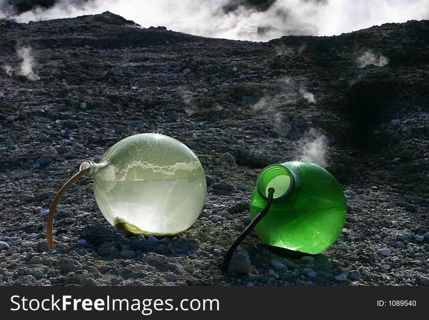 Sulphur collection in volcanic field in Pozzuoli, Italy. Sulphur collection in volcanic field in Pozzuoli, Italy.