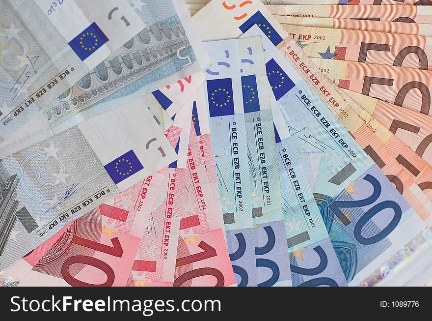 A pile of Euro bank notes. A pile of Euro bank notes.