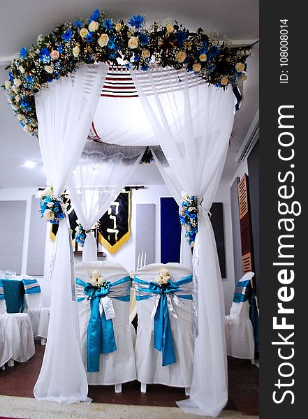 Blue, Flower, Ceremony, Function Hall