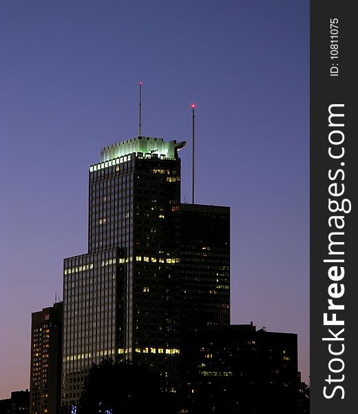 Modern skyscrapers at night