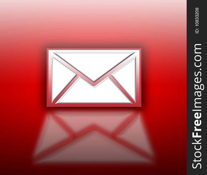 White mail icon isolated on red background. White mail icon isolated on red background