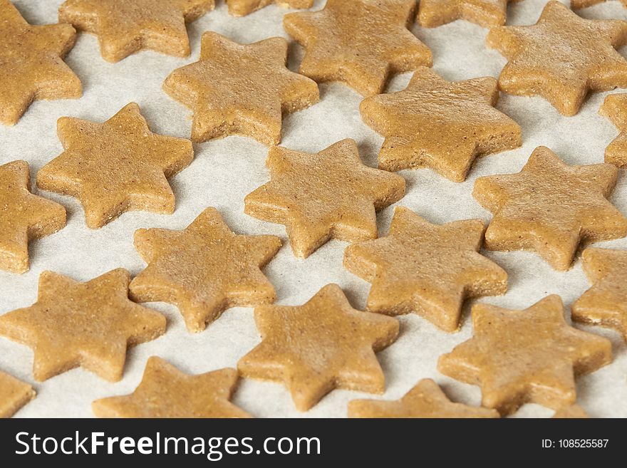 Biscuit cookies. Baking dessert. Ready dough. White background. Homemade ginger.